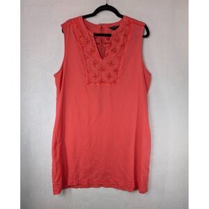 J. Crew Factory Coral Embroidered Yoke Sleeveless Shift Dress